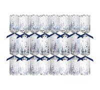 Pack of 8 Premium White Silver Blue Winter Wonderland Christmas Crackers - 12.5" Metallic Festive Xmas Holiday Dinner Table Decorations - Novelty Fun Prizes Gifts Contains Hats Jokes