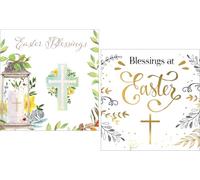 Pack of 8 Religious Blessings Easter Cards 2 Designs - Floral Black Gold Cross