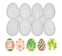 Pack of 8 Silicone Moulds Casting Moulds Easter for Pendants - DIY Easter Bunny Easter Eggs Silicone Mould Set with 8 Patterns, Casting Mould Spring Decoration, Craft Keyring Made of Epoxy Resin