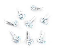 Pack of 8 Small White Decorative Pegs Blue / White Turquoise Striped Fish 4.5 cm Decorative Pegs Wooden Pegs Mini Pegs Mini Clothes Pegs Communion Christening Children's Birthday Zodiac Sign