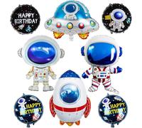 Pack of 8 Space Balloons Birthday, Astronaut Balloons Rocket Foil Balloon Spaceship Balloon, Space Children's Birthday Decoration Balloon, Space Helium Balloons for Space Themes Party Decoration
