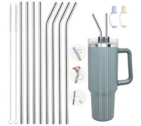 Pack of 8 Stainless Steel Straws, 31.5 cm Long Straws, Stainless Steel, Metal Straws with Straw Cap and Straw Brush, Reusable Straws for Smoothie, Milkshake, Juices