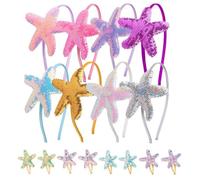 Pack of 8 Starfish Headbands with 8 Pieces Starfish Hair Pins, Mermaid Headbands, Cute Glitter Headwear, Creative Sequin Hair Pins