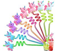 Pack of 8 Unicorn Children's Straws, Reusable Plastic Straws, Curly Party Straws, Unicorn Drinking Straws for Children's Birthday Party Decoration, Accessories, Family Reunions, Party Gifts