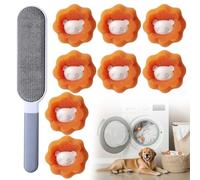 Pack of 8 Washing Machine Pet Hair Remover Lint Ball + 1 Brush Hair Remover, Pet Hair Remover, Washing Machine, Reusable Washing Machine Hair Remover, Anti-Winding Washing Balls (Orange)