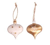 Pack of 8 white and gold metal drop decorations