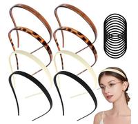 Pack of 8 Women's Hair Bands, Non-Slip Plastic Headband with 10 Black Hair, Flex Headband Without Pressure, Headband for Glasses Wearers for Girls, Women, Sports, Fitness, Daily