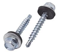 (Pack of 80 pcs) Zinc Plated Steel 4.8 x 35 mm Self-Drilling Screws With EPDM Washers, Hex Washer Head, Sheet Metal Screw, Roofing Self Tapping (80, 4.8 x 35 mm)