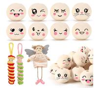 Pack of 80 Wooden Beads with Face 20 mm Wooden Balls with Face 8 Styles Natural Wood Beads Cute Wooden Heads with Face Wooden Heads for Worry Worms Accessories for DIY Handmade Craft Decorations