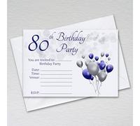 Pack of 80th Birthday Party Invitations with Envelopes: Blue & Silver Eightieth Invites for Male/Female Birthday Parties (Pack of 50 Blue & Silver with Envelopes)