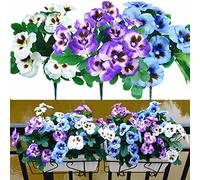 Pack of 9 Artificial Plants, Wild Flowers Decoration, Artificial Plastic Bouquets, Artificial Plastic Bouquets, Anti-UV Fake Plants, Can Hang Family Garden Porch Windows (9Pc White Blue Purple)