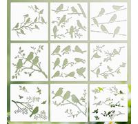 Pack of 9 Bird Pattern Stencils for Crafts Reusable, Nature Floral Leaves Multifunctional Journal Stencils Drafting Tools for Wood Canvas DIY Art Card Window Wall Decor Painting (Large Size)