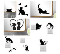 Pack of 9 Cat Stickers - Wall Decals - Light Switch Stickers - Bottle Sticker (Black)