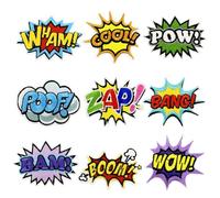 Pack of 9 Comic Sew-On Patches, Explosion Effect Embroidery Patch, Funny Iron-On Patches with Sayings Wham Cool Pow Poof Zap Bang Boom Wow for Clothes, Jeans, Backpacks, DIY Repair & Decoration