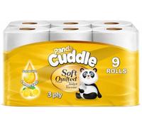 Pack of 9 Lemon Zest Panda Cuddle Soft Quilted Toilet Rolls, 3 Ply Toilet Paper, Soft and Absorbent Bathroom Tissue, Quilted Toilet Roll for Everyday Household Use, Family Bathrooms and Guest Toilets