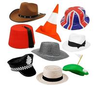 Pack of 9 Party Photo Booth Prop Hats. Novelty Fancy Dress Headwear. Funny Hats for Birthdays, Graduations, Weddings, & Parties. Size: Pack of 9