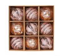 Pack of 9 Plastic Decorative Balls 8CM Diameter Featuring Glitter Transparent Finish for Use on Christmas Trees, Wreaths, and Various Celebrations (rose gold)