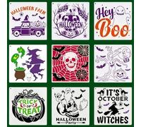 Pack of 9 Reusable Plastic Painting Stencils - Cute Fun Pumpkin Ghost Templates for Kids DIY Crafts, Wood Signs, Wall Decor, Scrapbooking and Home Art Projects