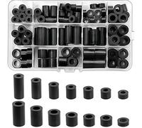 Pack of 90 ABS Spacers, Plastic, Round, Black, Spacer Sleeves M6 M8, Nylon Spacer Wall, Screws, Non-Threaded Column Spacers, Spacer Set with Storage Box