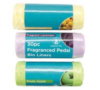 Pack of 90, Fragranced Pedal Bin Liners with Tie Handles, 30 Lemon, 30 Apple, 30 Lavender Rubbish Bags, 20L Capacity