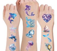 Pack of 90 Ocean Pre-Cut Animals Temporary Tattoos Themed Birthday Party Decorations Favours Accessories Decor Shark Sea Turtle Whale Fish Tattoo Stickers Gifts for Game Boys
