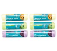 Pack of 96, Fragranced Swing Bin Liners with Tie Handles, 32 Lemon, 32 Apple, 32 Lavender Rubbish Bags, 50L Capacity