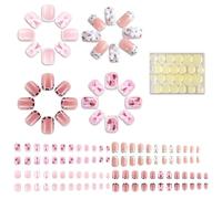 Pack of 96 French Nails for Sticking, Cute Bows Fingernails for Sticking with 4 Sheets of Jelly, Artificial Fingernails Children, Exquisite False Nails for Party, Date & Everyday Use
