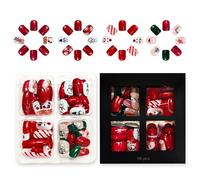 Pack Of 96 Glitters Press On Nails Red Green White Snowflake Designs Party Wedding Festive Occasions Glitters Fake Nail Holiday Party Design