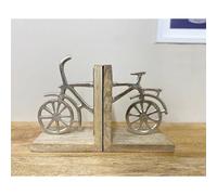 Pack of Aluminium Bicycle Bookends Wooden Base Vintage Cycle Shelf Sitter Home Office Book Stopper