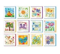 Pack of Birthday Cards for women and men, 14x14cm, 12 designs in this birthday cards multipack, each with a coloured envelope. Printed in the UK, by Just Cards Direct (GE1024)