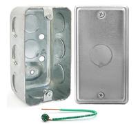 (Pack of Box and Cover) 4x2 Inch Utility Electrical Box, Outlet Box, 1/2" Knockout Cover, Drawn Construction, Ten 1/2 Inch Knockouts, Raised Ground, 1-7/8" Deep, 13 Cu. in. Capacity, Galvanized Steel