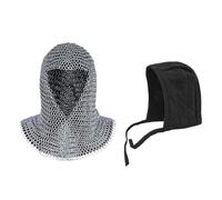 Pack of Chainmail Coif and Cotton Padded Arming Cap Protector Under Armor Chainmail Coif Ideal for LARP, Renfair (Alumium Coif W/Black Cap)