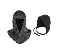 Pack of Chainmail Coif and Cotton Padded Arming Cap Protector Under Armor Chainmail Coif Ideal for LARP, Renfair (Black Coif W/Black Cap)