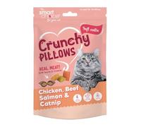 Pack of Crunchy Pillow Treats For Cats - Chicken Beef Salmon Catnip Pet Kitten Food Snack Meal Easily Digestible Low In Fat Added Vitamins - Reward Good Behaviour