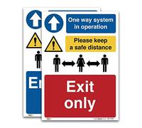 Pack of Entrance and Exit only, One way system in operation Sign, Social distancing, A3 420x297mm, 1mm Rigid Plastic, Mandatory Virus Protection Safety
