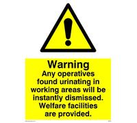 Pack of five - Any Operatives Found Urinating Sign - 150x200mm - A5P