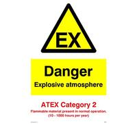 Pack of five - Danger Explosive Atmosphere Atex Category 2 Sign - 100x150mm - A6P