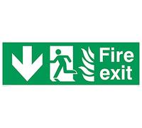 Pack of five - Fire ExitArrow Down Man Facing Left Sign - 300x100mm - L31
