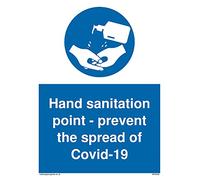 Pack of five - Hand sanitation pointprevent the spread of Covid-19 with mandatory hand sanistser symbol Sign - 1.