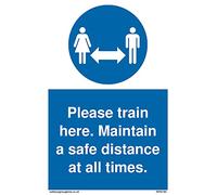 Pack of five - Please train here. Maintain a safe distance at all times. Sign - 100x150mm - A6P