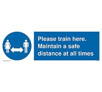 Pack of five - Please train here. Maintain a safe distance at all times. Sign - 300x100mm - L31