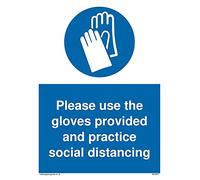 Pack of five - Please use the gloves provided and practice social distancing with protective gloves symbol Sign