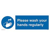 Pack of five - Please wash your hands regularly with mandatory wash hands symbol Sign - 300x100mm - L31