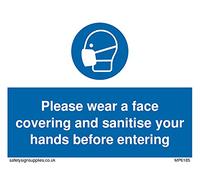 Pack of five - Please wear a face covering and sanitise your hands before entering Sign - 100x75mm - A7L