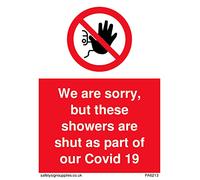 Pack of five - We are sorry, but these showers are shut as part of our Covid 19 protection plan Sign - 75x100mm