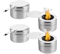 Pack Of Four Stainless Steel Chafing Fuel Holders For Consistent Heating And Safe Handling Featuring Handle And Oxygen Cutting Lid For Flame Management