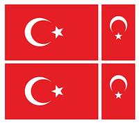 Pack of Four TURKISH FLAG CAR VAN VINYL STICKERS The larger is 100 millimeters by 60 millimeters The two smaller is 60 millimeters by 36 millimeters