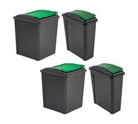 Pack of Green (2 X 50l Bin and 2 X 25l Slimline Bin) Recycling Garbage Bin Waste Bin Trash Can Rubbish with Flip Flap Lid/removable Lid Bin for Kitchen, Cabinet, Bathroom, Garden- Made in Uk
