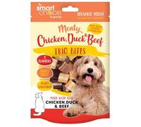 Pack of Meaty Trio Bites Dog Treats - Puppy Pet Snack Food Reward Good Behaviour Training - Real Meat Beef Chicken Duck Vitamins Minerals Reusable Pouch