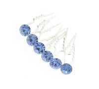 Pack of Petite Blue Diamond Austrian Crystal Bridal Hair Bun Pins Slides Set x 6
